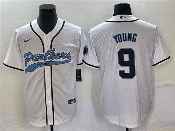 Carolina Panthers #9 Bryce Young White With Patch Cool Base Stitched Baseball Jersey